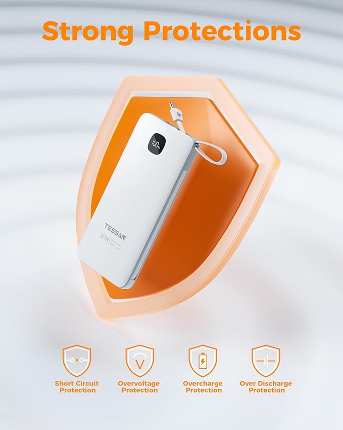 Portable Charger with Built in Cables, TESSAN 10000mAh Power Bank Fast Charging - Image 5