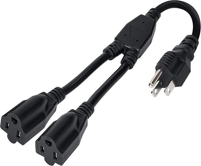 Elecan 3-Prong Y Splitter Power Extension Cord 1 FT, Straight Plug 1 to 2 Way by Elecan