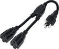 Elecan 3-Prong Y Splitter Power Extension Cord 1 FT, Straight Plug 1 to 2 Way by Elecan