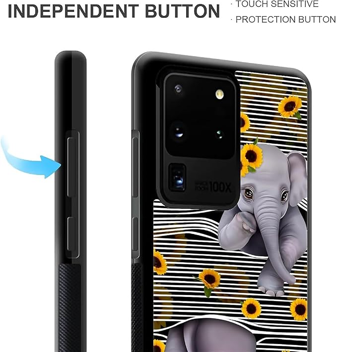 for Samsung Galaxy S20 Ultra Case, Cute Little Elephant Sunflower White Line - Image 5
