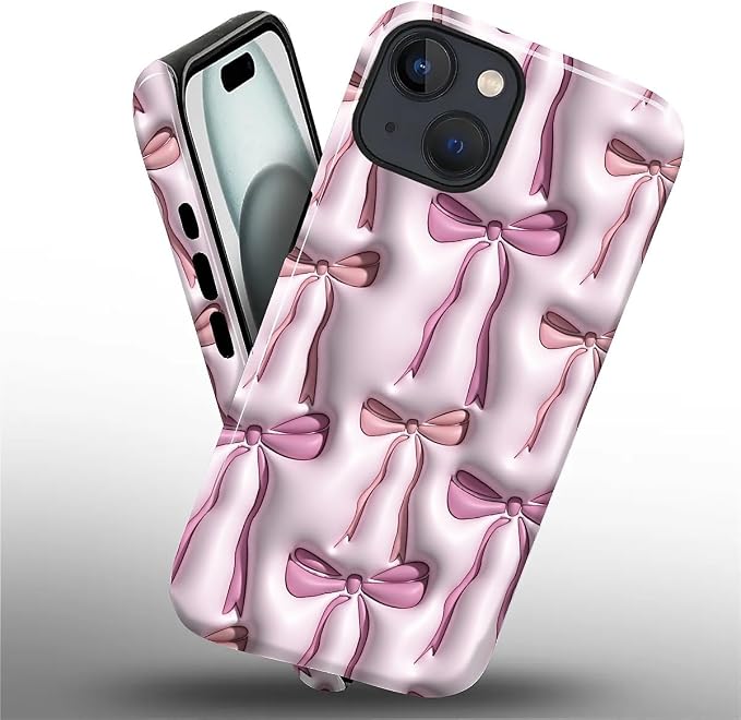 for iPhone 15 Plus Case, HL2 Abstract Ribbons Bows Hybrid 2 Layer Hard Shell - Image 2