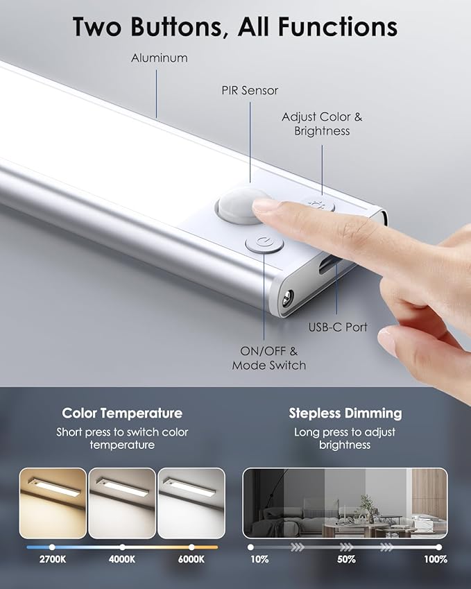 5-Pack Under Cabinet Lighting, 68LED 2000mAh Rechargeable Battery Operated - Image 3