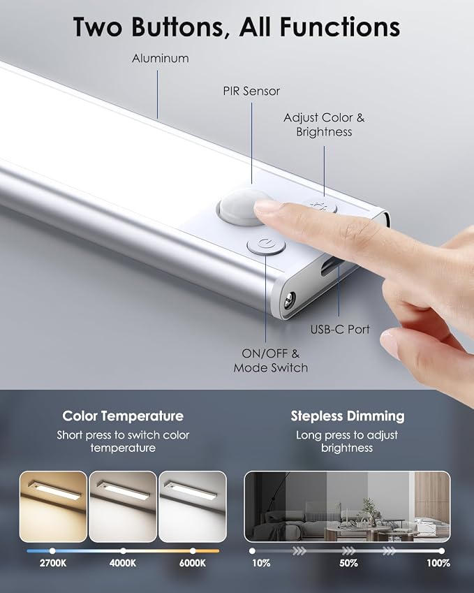 VerRon 5 Pack Under Cabinet Lighting Wireless, Battery Operated Motion Sensor - Image 5