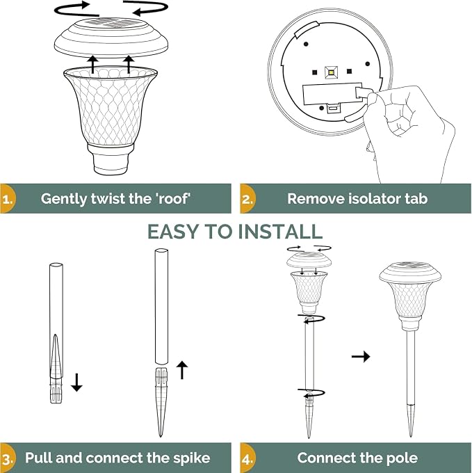 GIGALUMI 8 Pack Solar Pathway Lights, Solar Garden Lights Outdoor Warm White - Image 7