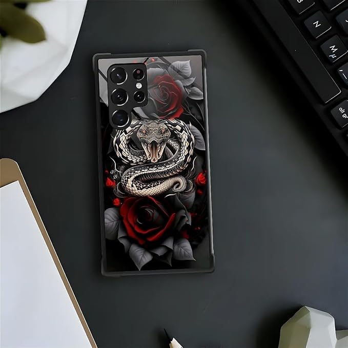 for Samsung Galaxy S22 Ultra Case, Entwined Rose Snake Pattern Graphic Design - Image 2