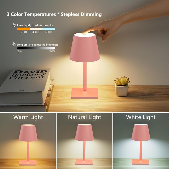 Yogaret Pink Cordless Table Lamp Set of 2 - Image 4