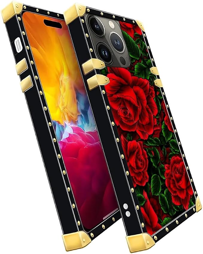 Compatible with iPhone 15 Pro Max Case, Vector Red Rose Green Leaf Luxury - Image 3