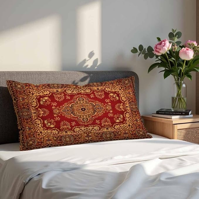 Red Oriental Persias Couch Pillow Covers 12 X 20 Boho Set of 2 Pillowcases - Image 4