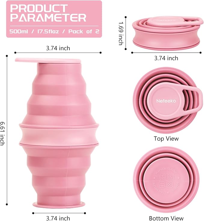 Nefeeko Collapsible Water Bottle, 17oz Reuseable BPA Free Silicone Foldable - Image 2