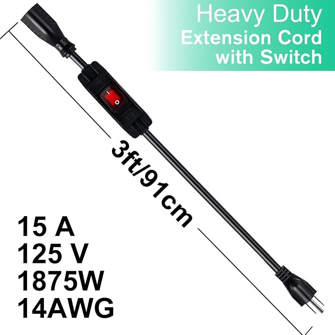 Extension Cord with Switch On/Off Waterproof Switch 3Ft No Plugging and - Image 2