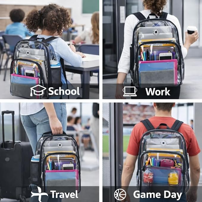 K-Cliffs Large Transparent Backpack Clear Heavy Duty School Bag Durable Student - Image 6