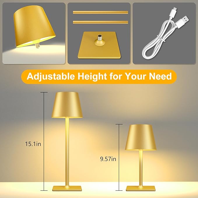 Yogaret 2 Pack Gold Rechargeable Table Lamps, Cordless Lamp - Image 4