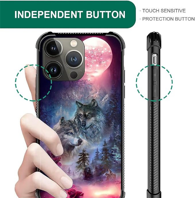 for iPhone 12 Pro Max Case, Star Two Wolfs Howling Pattern Graphic Design Girl - Image 4