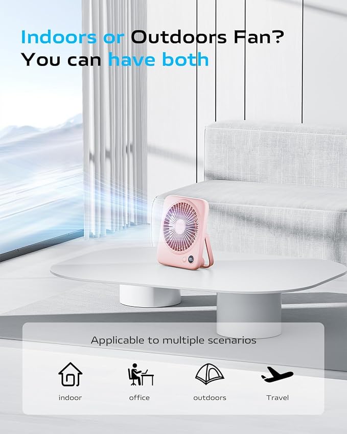 Otlonpe Portable Desk Fan 6.5 Inch, 4000mAh Rechargeable Battery Operated & USB - Image 6