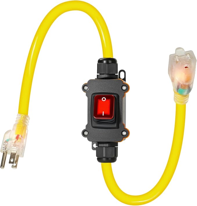 Heavy Duty Extension Cord with On/Off Switch, Outdoor Waterproof Inline Power by AmliberConnectors