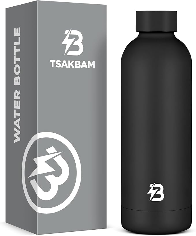 Insulated Water Bottle with Lid, 17 oz Reusable Leak-Proof Metal Stainless by TSAKBAM