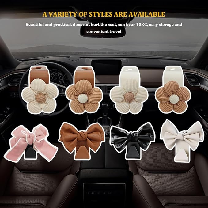 2PCS Car Hooks for Purses and Bags, Cute Bow Car Seat Headrest Hook, Car - Image 7