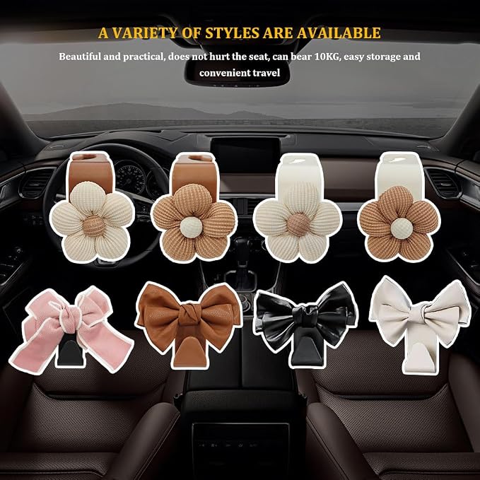 2PCS Car Hooks for Purses and Bags, Cute Bow Car Seat Headrest Hook, Car - Image 7