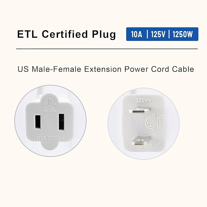 50 ft Extension Cord, 2 Prong Indoor Power Cord, 18AWG SPT-2 Flat Cord Design - Image 3