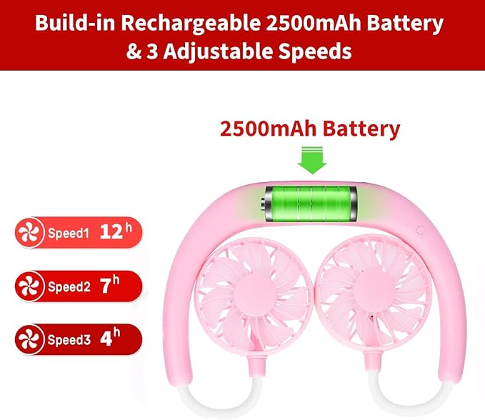 Portable Neck Fan Rechargeable Personal Hand-Free Fan Mini USB Wearable - Image 4