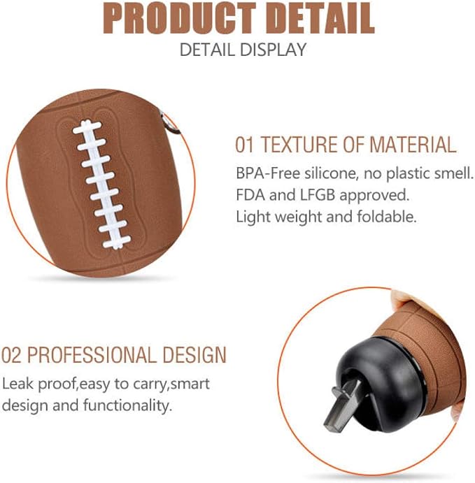 Clip-On Collapsible BPA-Free Silicone American Football Water Bottle - Image 6
