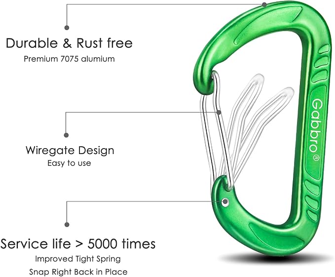 Gabbro Carabiner Clips Heavy Duty 12kN, Wiregate Aluminum Lightweight Caribeener - Image 5