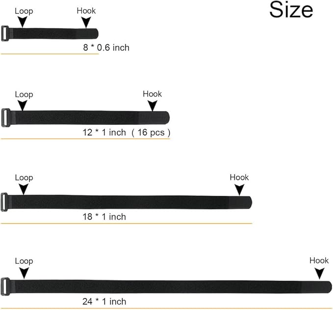 YiwerDer 1 x 12" Hook and Loop Reusable Fastening Nylon Cable Straps, Durable - Image 4