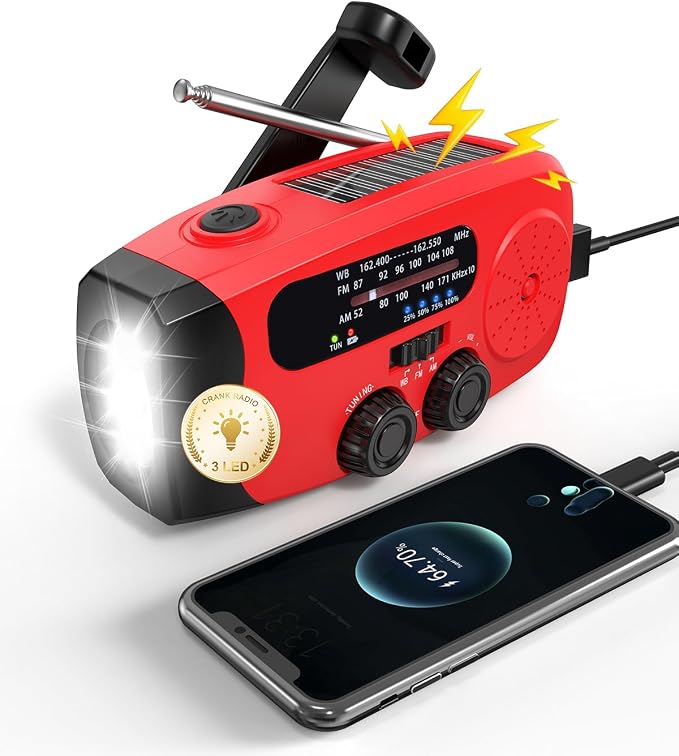 Emgykit 086S Hand Crank Emergency Radio - 2000mAh/7400mWh AM/FM/NOAA Solar Hand by EMGYKIT