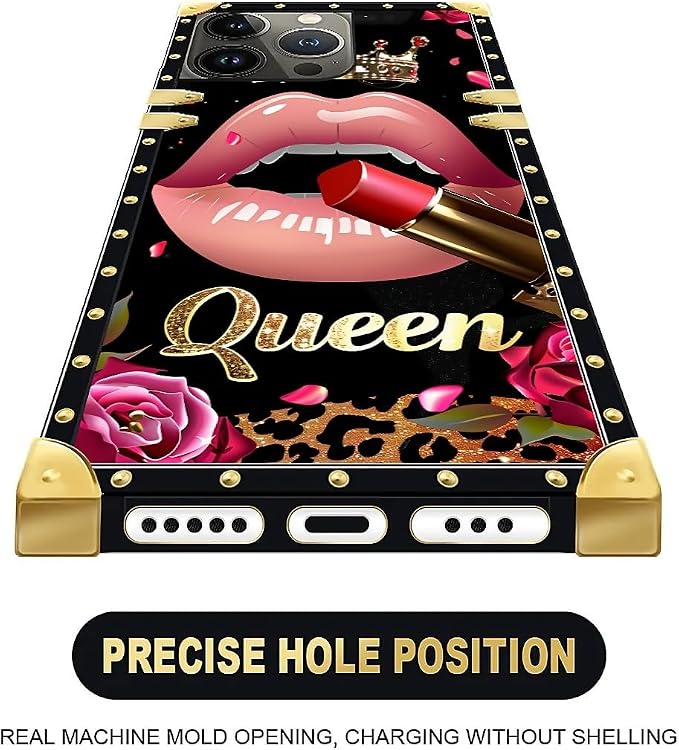 Compatible with iPhone 15 Pro Case, Glitter Red Rose Queen Leopard Lipstick - Image 5