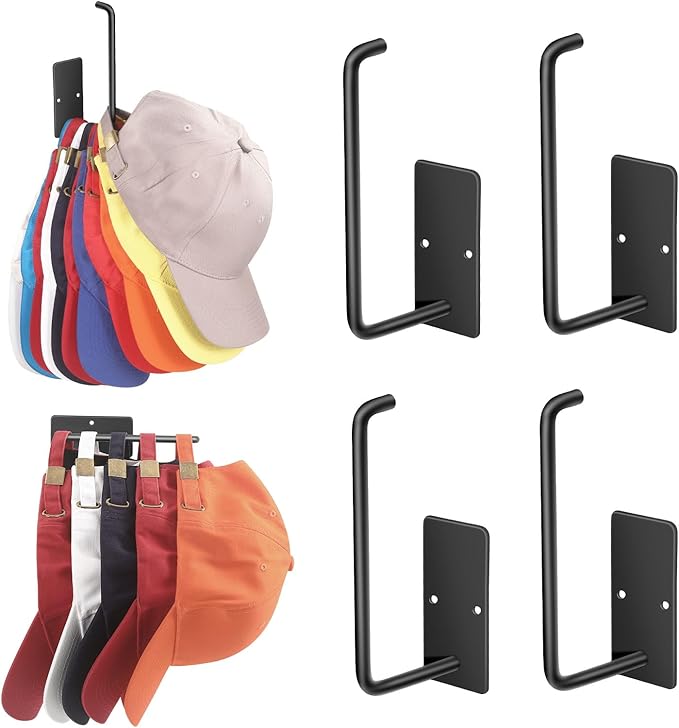 Hat Racks for Baseball Caps 4 Pack, Stainless Steel Adhesive Hat Hanger Hooks by Letohoumia