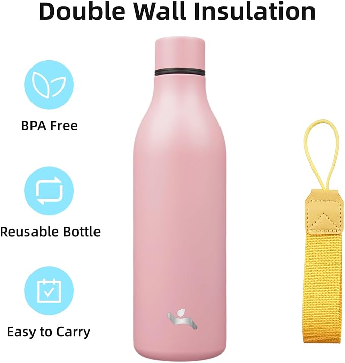 Insulated Water Bottle with Strap, 25 oz Double Wall Stainless Steel Vacuum - Image 3