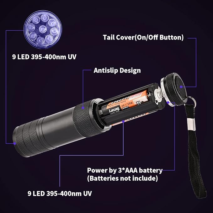 5 Pcs UV Black Light Flashlights Bulk, 9 Led 395-400nm Mini Blacklight Handheld - Image 4