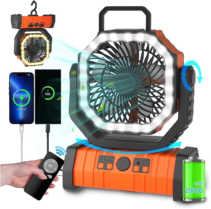 ADUST Camping Fan - 20000mAh Battery Powered Fan Battery Operated Rechargeable by ADUST