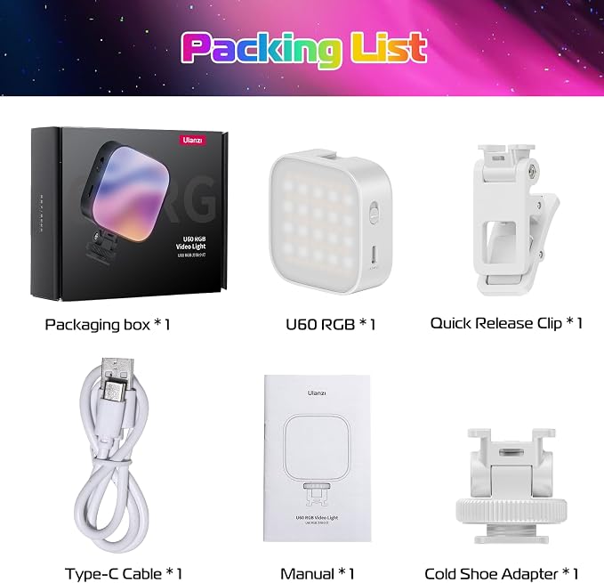 ULANZI U60 RGB Video Lights White LED Camera Light 360° Full Color Portable - Image 8