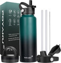 Water Bottle Insulated 32oz 40oz 64oz 128oz Straw Lid Spout Lid & 3 Lids by POYAKU