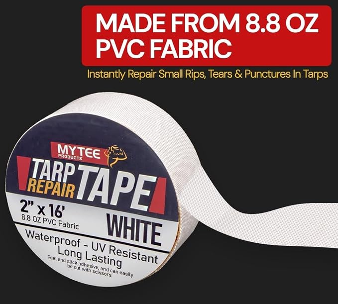 Mytee Products 2" x16' White Vinyl Tarp Repair Tape Kit – Heavy Duty 8.8oz Peel - Image 3