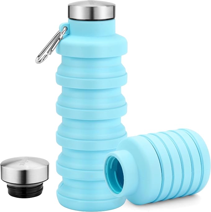Collapsible Water Bottle, 17oz Reuseable BPA Free Silicone Foldable Water by Sitanflex