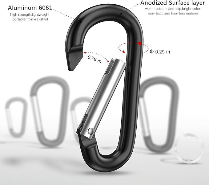 sprookber 3" Aluminum Carabiner D Ring, Caribeener Clips, Spring Snap Hook - Image 4