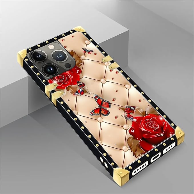 Compatible with iPhone 14 Pro Case, Shining Red Rose Butterfly Leather - Image 5