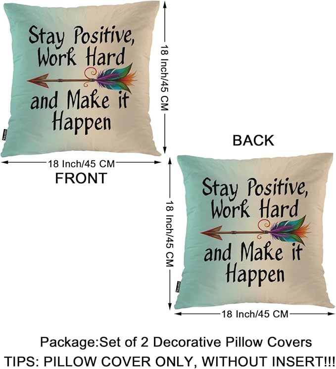 Swono Pillow Covers 18X18 Inch Set of 2 Life Quote, Throw Pillow Cases Stay - Image 6