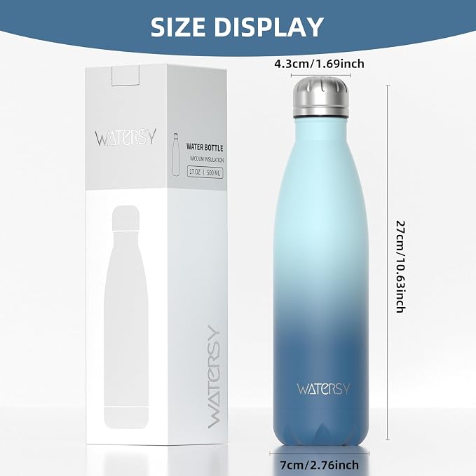 WATERSY Stainless Steel water bottles, 17oz/500ml Insulated Water Bottles - Image 3