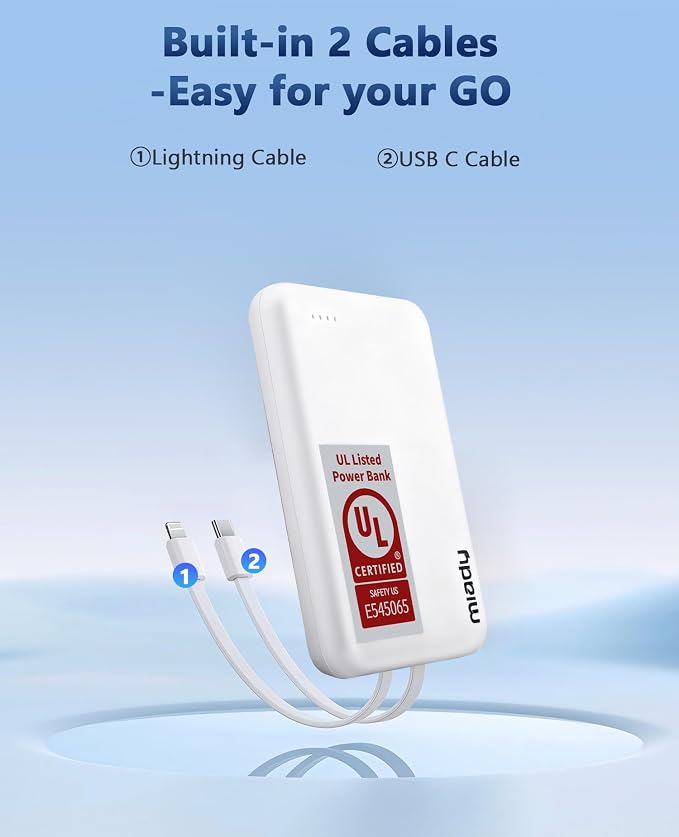 Miady 2-Pack UL Listed Small Portable Charger, 5000mAh Slim Power Bank Built-in - Image 3