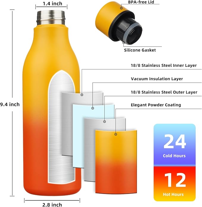BJPKPK Insulated Water Bottles, 18 oz Stainless Steel Metal Water Bottle - Image 3