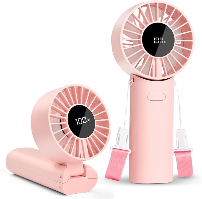 Foldable Handheld Fan, High-Speed Motor, LED Display, 10 Hours long-lasting by NEXHC