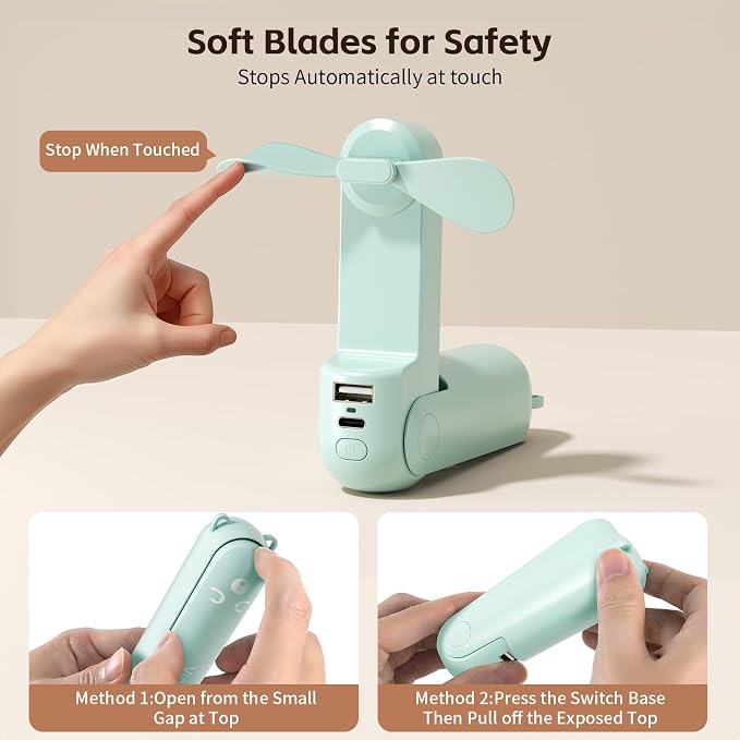 Mini Handheld Fan, USB Rechargeable 3 IN 1 Personal Cooler Fans - Image 5