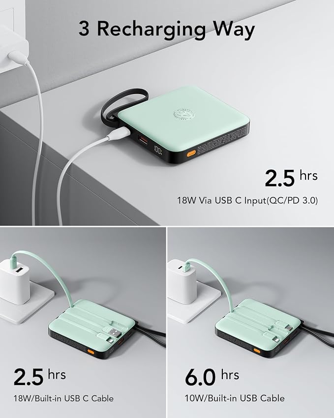 VRURC Portable Charger with Built-in Cable, 10000mAh 22.5W Fast Charging USB C - Image 8