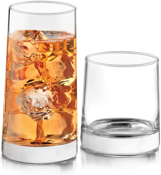 Libbey Cabos 16-Piece Rocks and Tumbler Glasses Set, Angled Glass Cups Set by Libbey