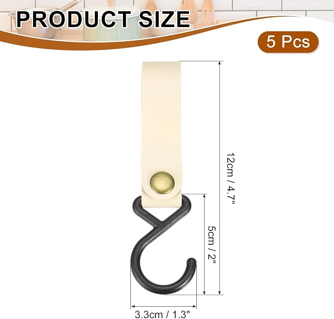 uxcell 5pcs PU Leather Hooks, Leather Straps - Image 2
