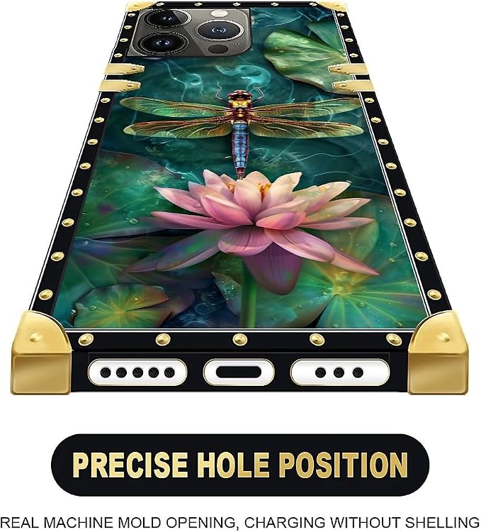 Compatible with iPhone 15 Pro Case, Colourful Dragonfly Pink Lily Pads Luxury - Image 5