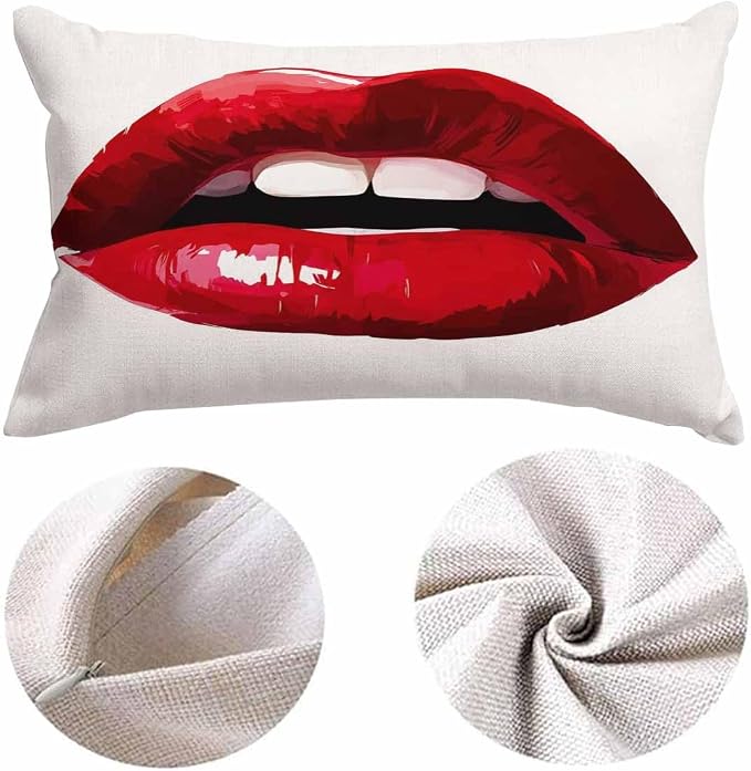 EKOBLA Sexy Biting Lips Farmhouse Oblong Rectangle Throw Pillow Covers Woman - Image 5